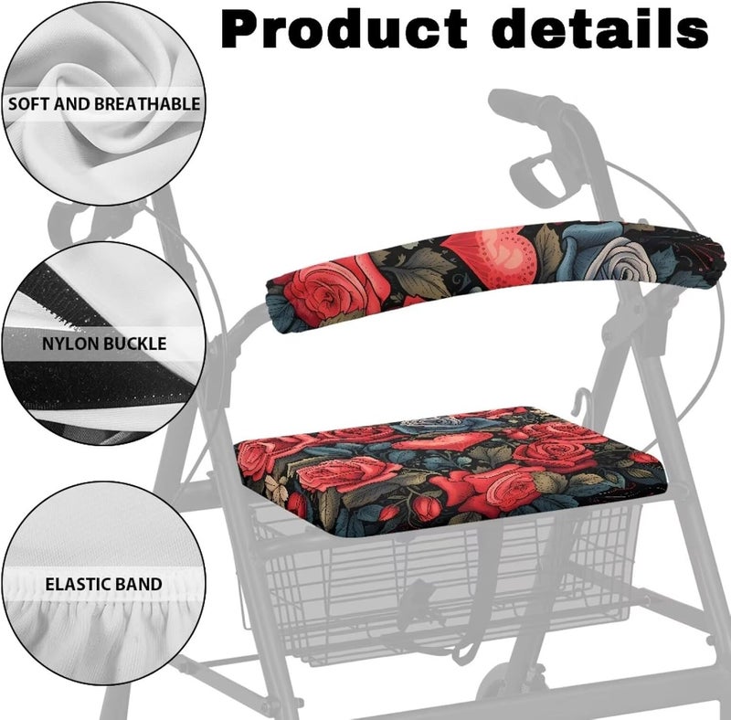 LedBack Valentine's Day Rollator Walker Accessories Walker Seat Covers for Ladies Roller Bar Covers Red Rose Heart Walkers for Seniors with Seat Cover for Seniors - Image 5